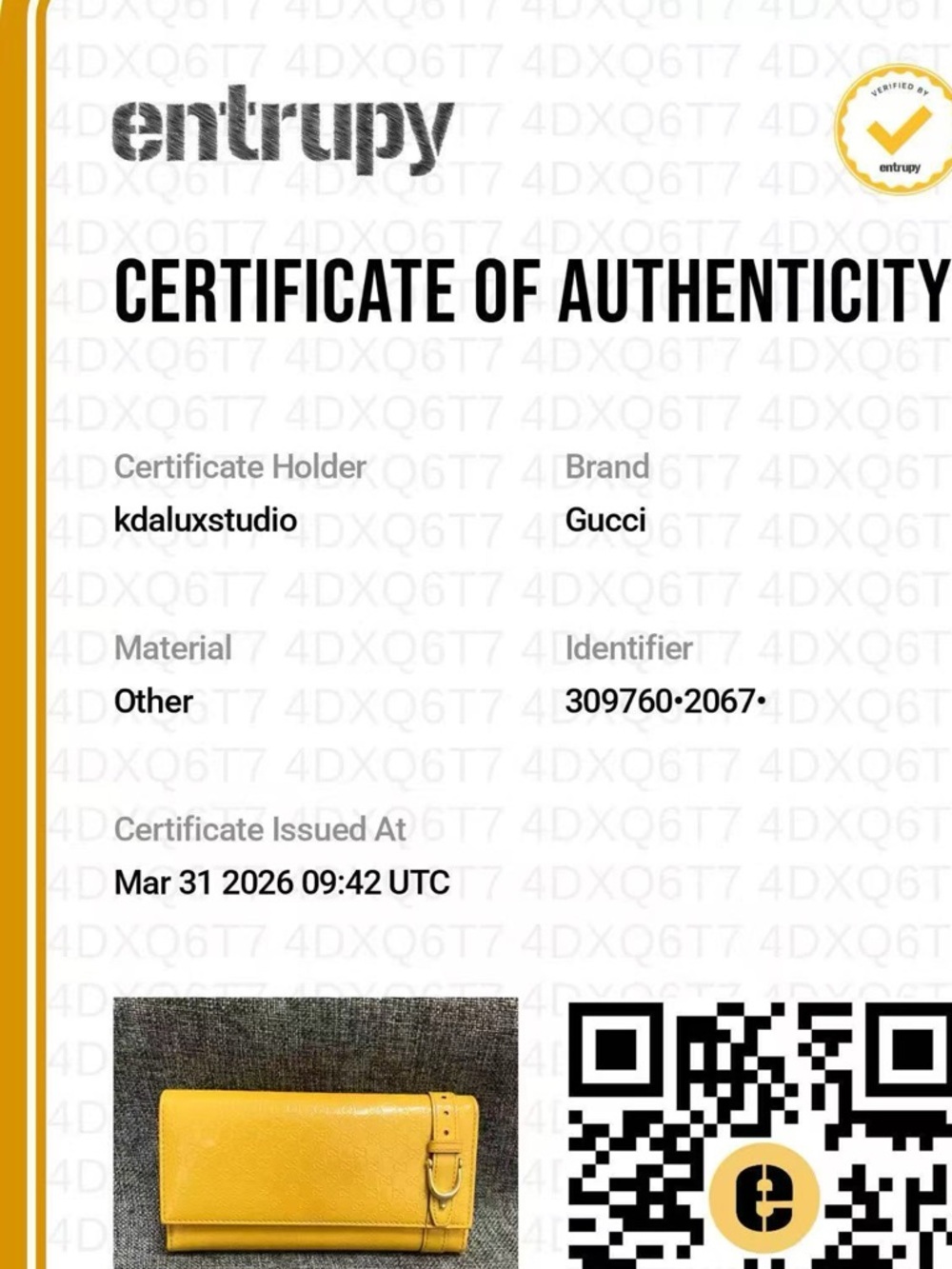 Gucci Wallet With COA Yellow